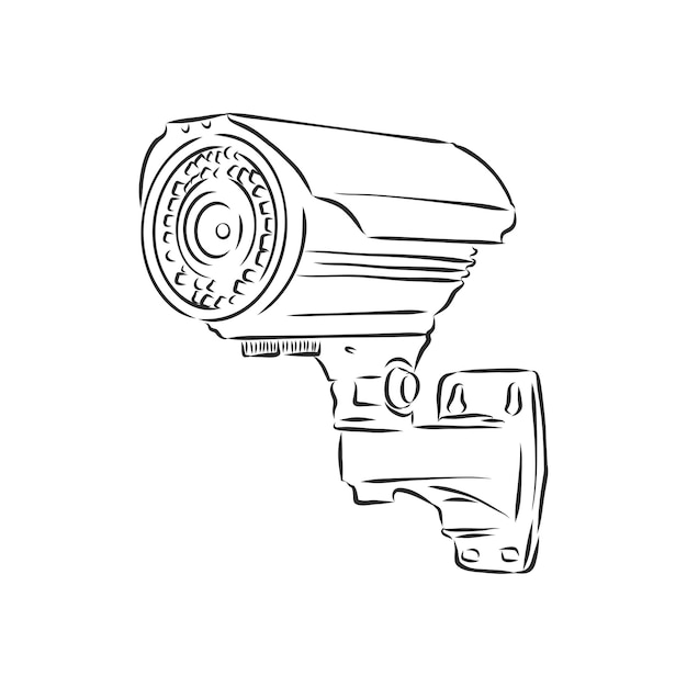 Cámara de vigilancia al aire libre. Ilustración de esbozo de vector de cámara de seguridad
