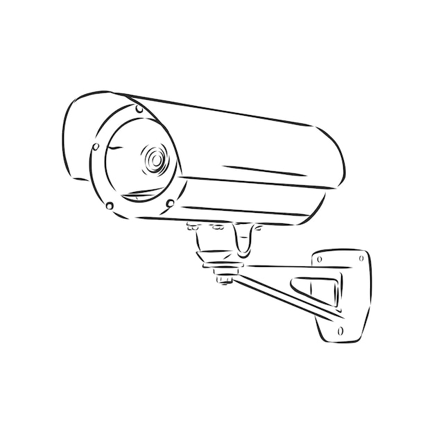 Cámara de vigilancia al aire libre. Ilustración de esbozo de vector de cámara de seguridad
