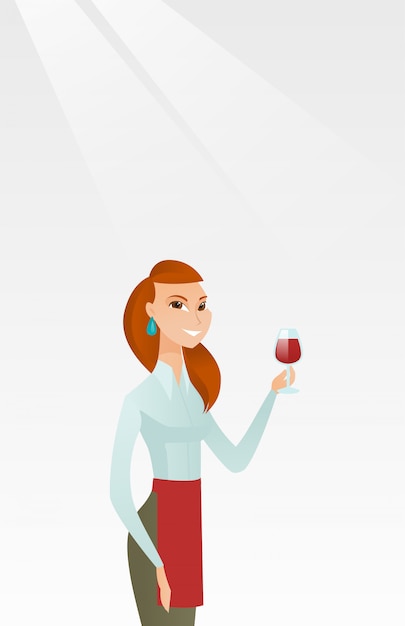 Vector camarera con una copa de vino en la mano.