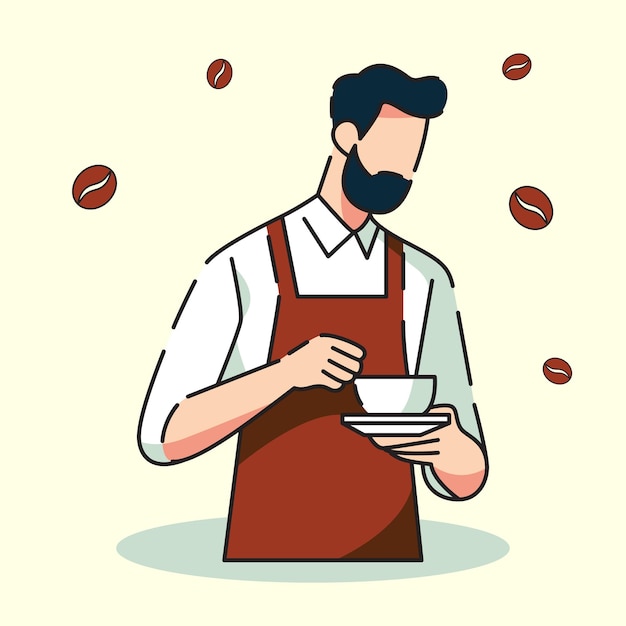 El camarero está haciendo café plano ilustración vectorial de diseño