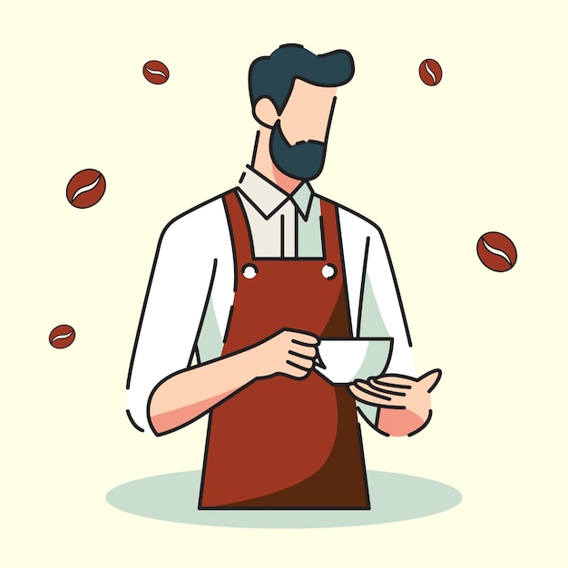 El camarero está haciendo café plano ilustración vectorial de diseño