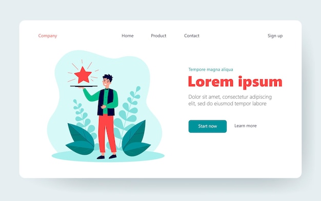 Camarero con estrella en bandeja. Restaurante que ofrece un servicio premium. Ilustración de vector de calidad premium, bono vip, conceptos publicitarios