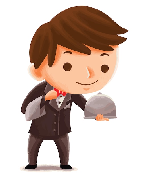 Camarero de niños en estilo de personaje lindo