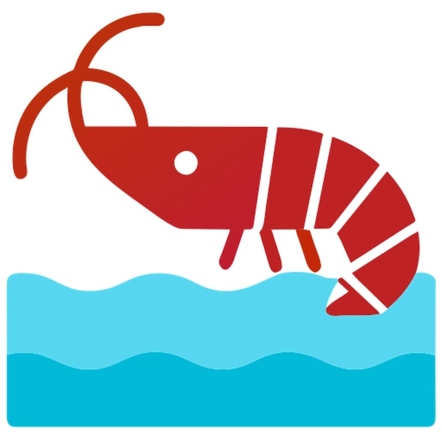 camarón nadando en el icono de coral