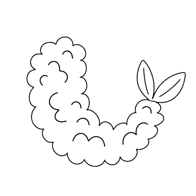 Camarón tempura simple garabato dibujado a mano Plato de comida asiática tradicional Dibujo de contorno