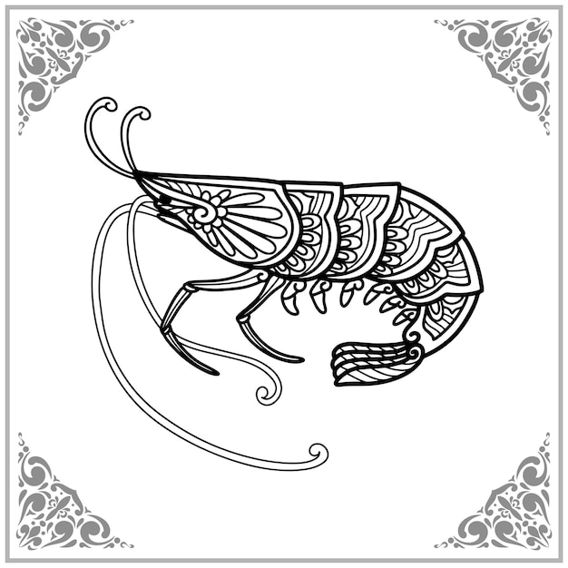 Camarones artes zentangle aislado sobre fondo blanco.