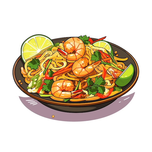 Vector camarones pad thai tailandia foodcartoon vector illustrator