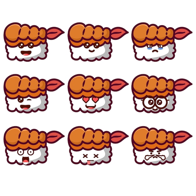 Camarones Sushi Emoticonos Kawaii Cara