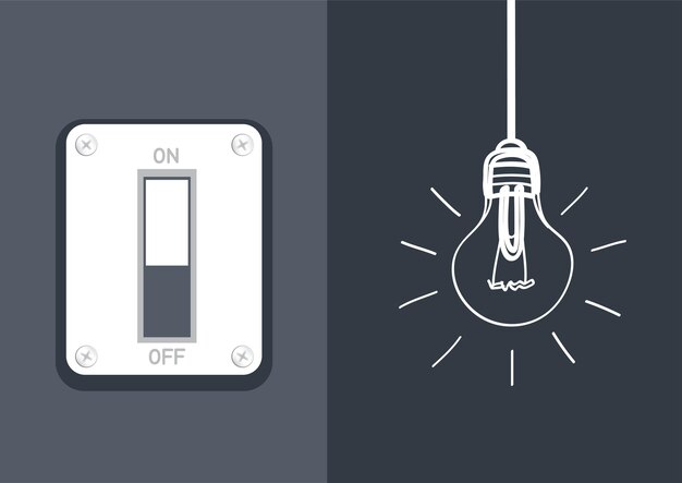 Vector cambiar la luz de la lámpara sobre fondo oscuro