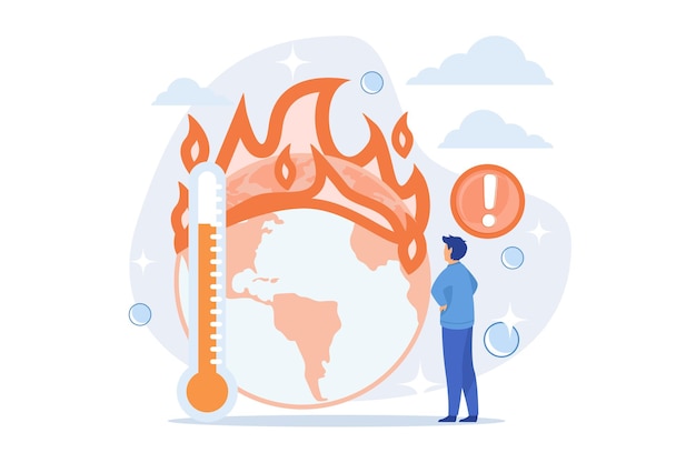 Cambio climático de la tierra, aumento de la temperatura, calentamiento global. Múltiples incendios,