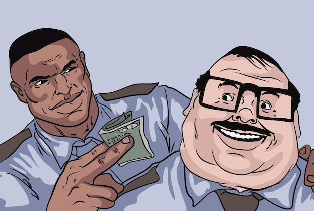 Cambio de moneda Ilustración de un hombre uniformado ofreciendo dinero a otro
