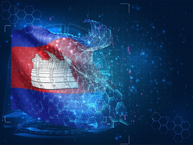 Camboya vector bandera virtual abstracto objeto 3D de polígonos triangulares sobre un fondo azul