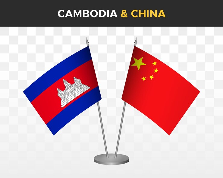 Vector camboya vs china prc escritorio banderas maqueta aislado 3d vector ilustración mesa banderas