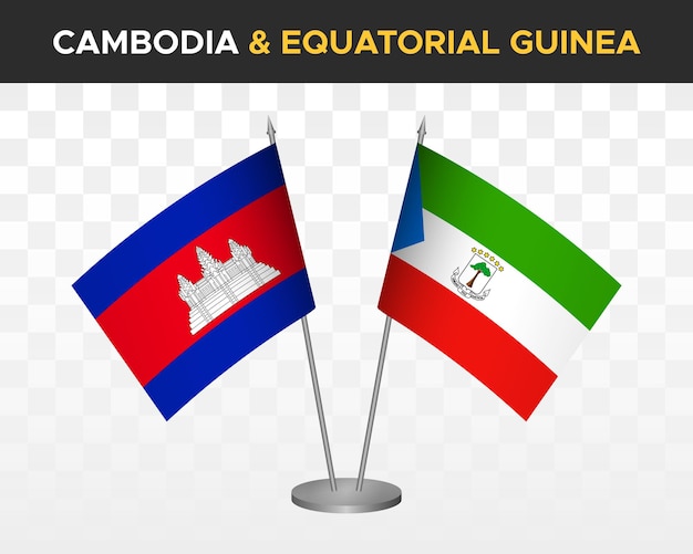 Camboya vs guinea ecuatorial escritorio banderas maqueta aislado 3d vector ilustración mesa banderas