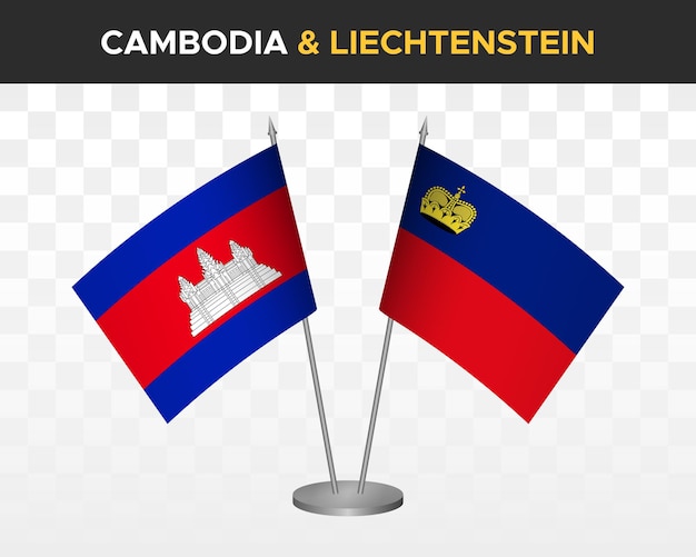 Camboya vs liechtenstein escritorio banderas maqueta aislado 3d vector ilustración mesa banderas