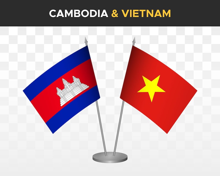 Vector camboya vs vietnam escritorio banderas maqueta aislado 3d vector ilustración mesa banderas