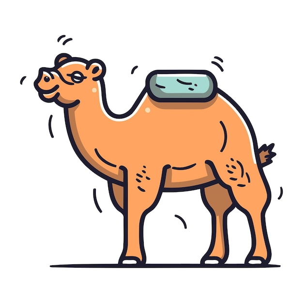 Camello Animales de dibujos animados lindos Ilustración vectorial en estilo de línea delgada