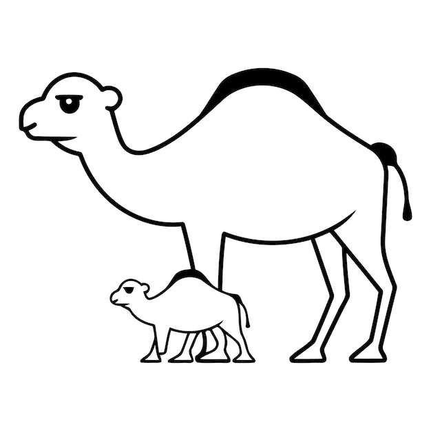 Camello con un bebé en un fondo blanco