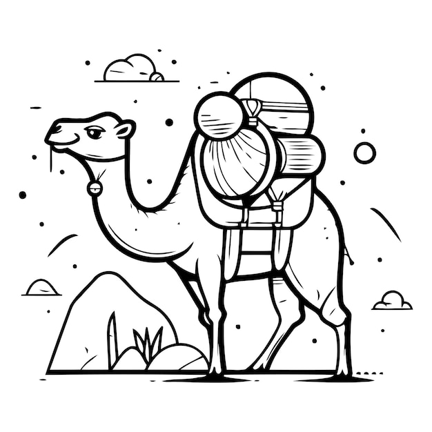 Vector camello en el desierto ilustración vectorial en estilo doodle