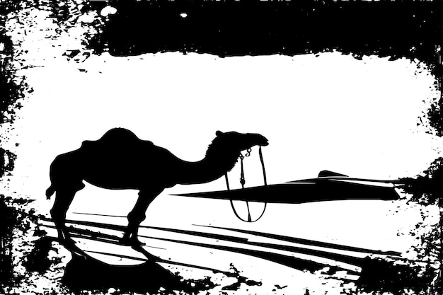 el camello en el desierto ilustración vectorial de textura grungy negra