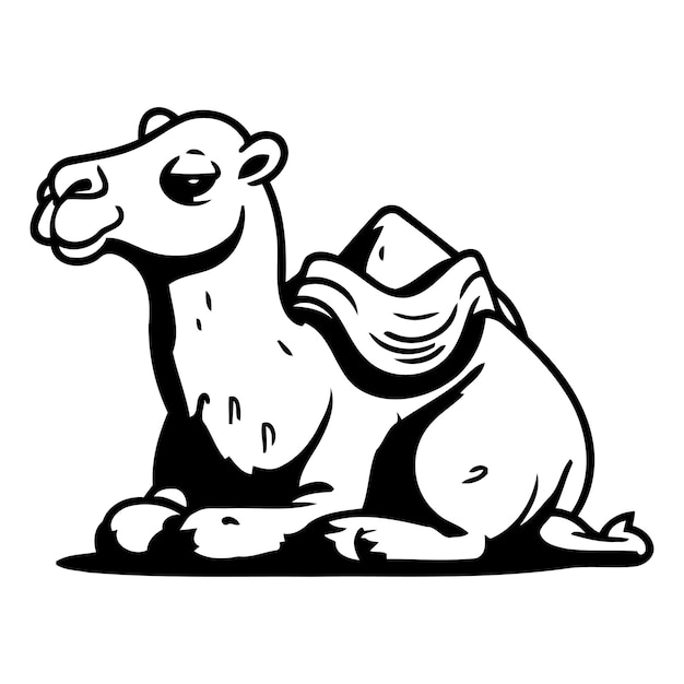 Camello sentado en la arena Ilustración vectorial en estilo de dibujos animados