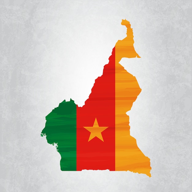 Camerún mapa con bandera