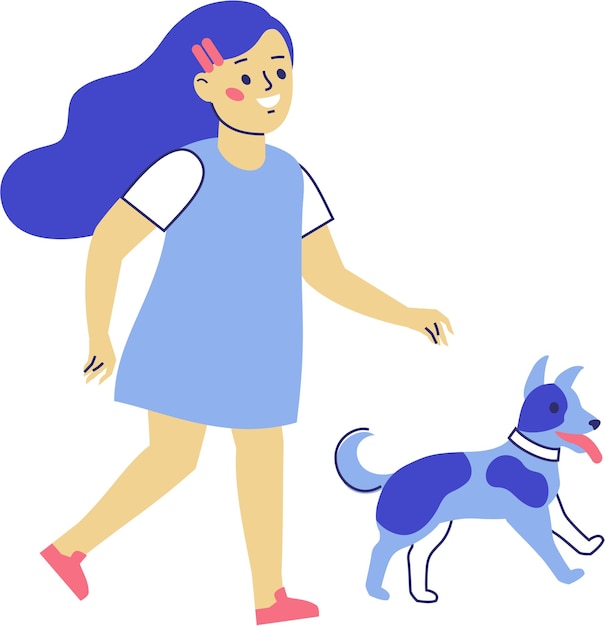 Caminando niña niño pequeño con perro