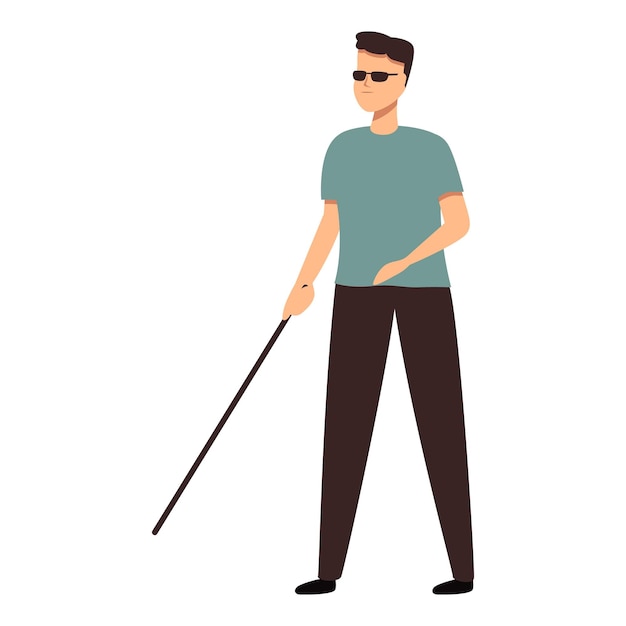 Caminar por la calle niño ciego icono vector de dibujos animados camino de caña