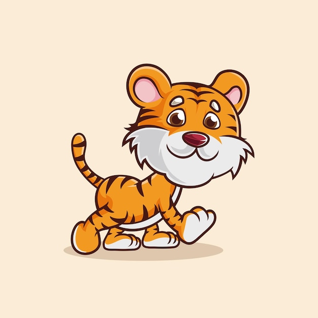 Vector caminar, lindo, tigre, mascota, caricatura