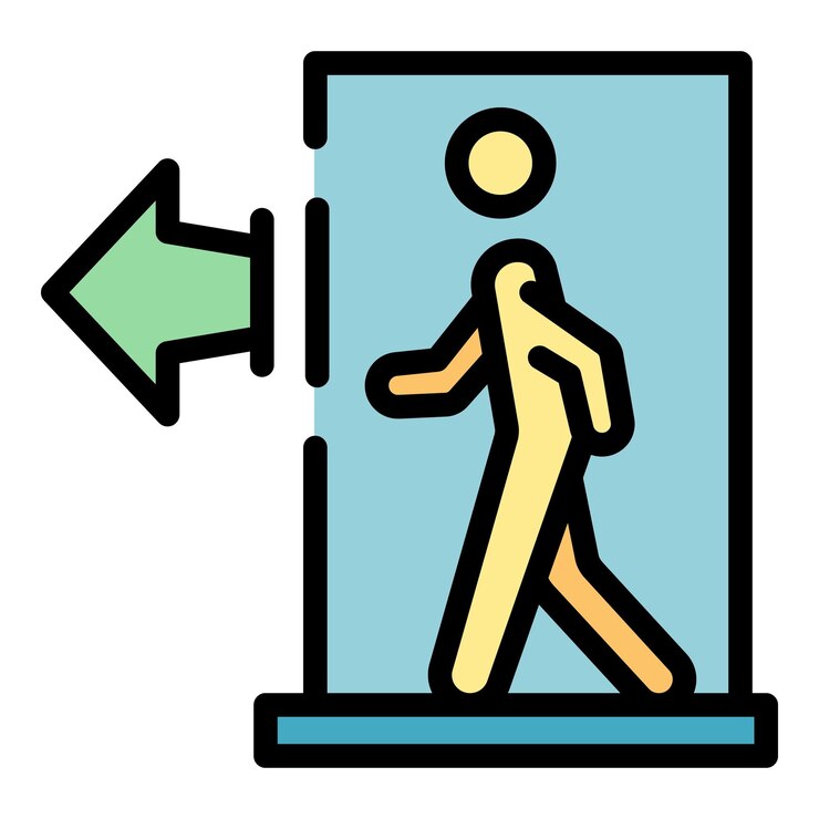 Vector caminar a través del icono de la puerta de salida contorno caminar a través del icono de vector de la puerta de salida para diseño web aislado en color plano de fondo blanco