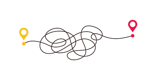 Camino difícil Camino del caos desde el punto A al B Concepto de simplificación del caos complejo Camino simple y fácil Vector