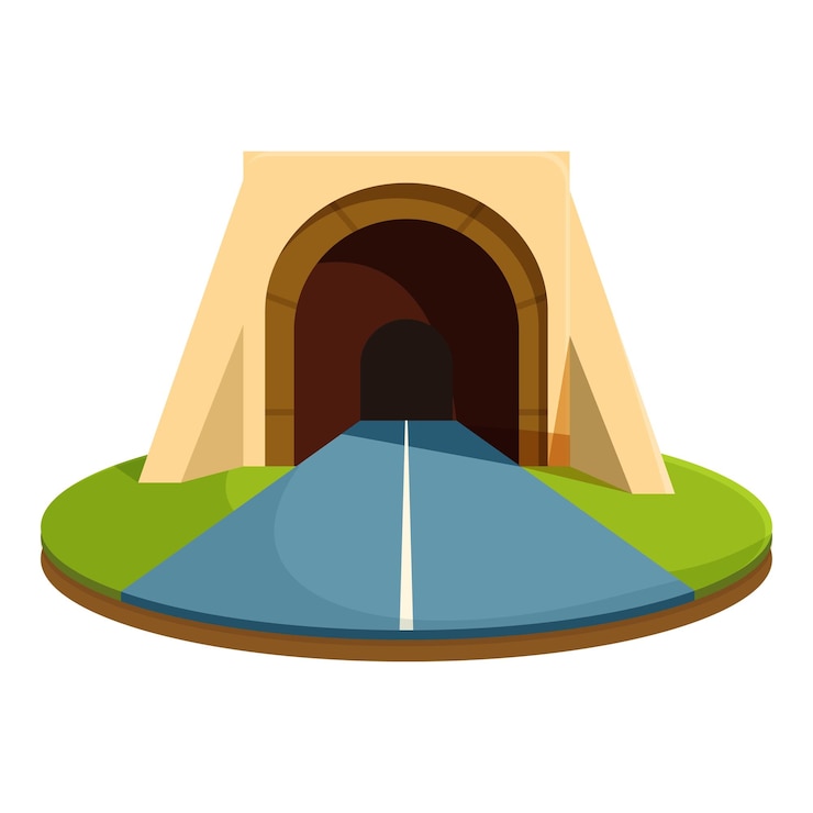 Vector camino que conduce a un túnel a través del paisaje montañoso