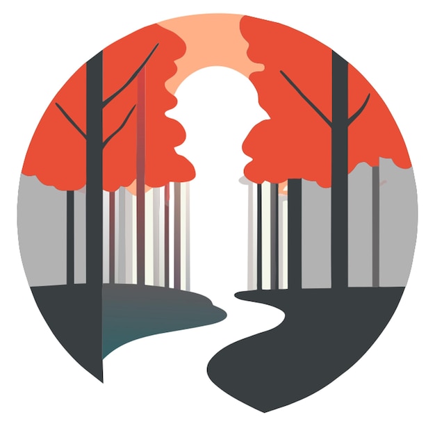 camino a través de un bosque iluminado por el sol ilustración vectorial plano 2