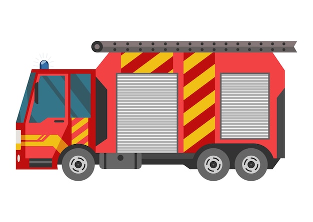 Vector camión de bomberos camión de bomberos plantilla de vehículo de bomberos de emergencia transporte rojo para extinción de incendios o elemento de diseño de extinción de incendios en estilo plano