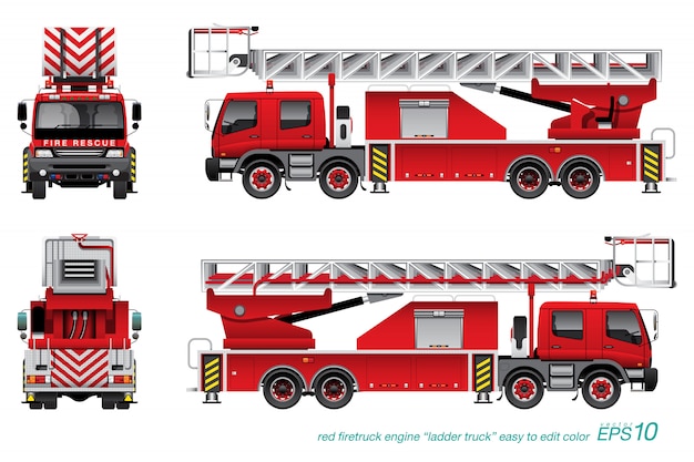 Vector camión de bomberos con escalera