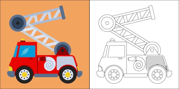 Camión de bomberos o camión de bomberos adecuado para la ilustración de vector de página para colorear de los niños