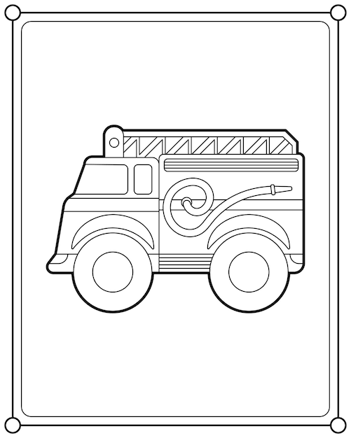Camión de bomberos o motor de bomberos adecuado para niños Ilustración vectorial de página de colorear