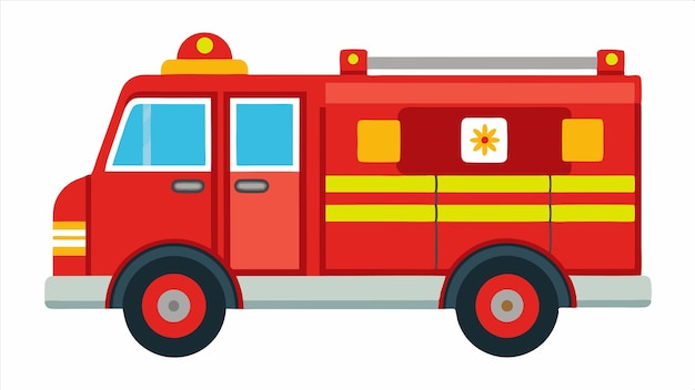 un camión de bomberos rojo y amarillo con la palabra cita la palabra cita en el lado