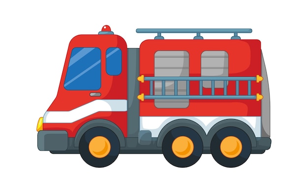 Camión de bomberos rojo con contorno ilustración vectorial estilo infantil de dibujos animados clipart divertido aislado | Vector Premium