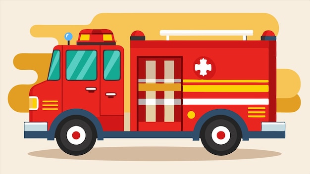 un camión de bomberos rojo con una cruz roja en el lado
