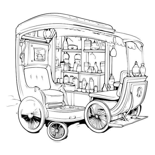 El camión de café Ilustración vectorial de un tuktuk retro