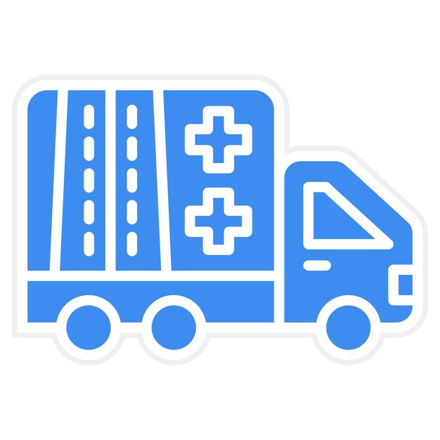 un camión de caja azul y blanco con la palabra médica en él