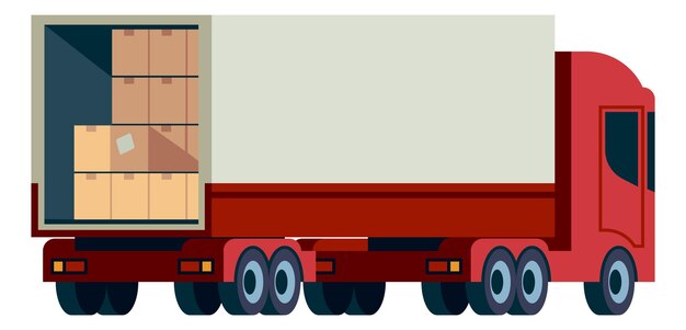 Camión de carga con cajas de cartón en el interior Transporte marítimo aislado sobre fondo blanco
