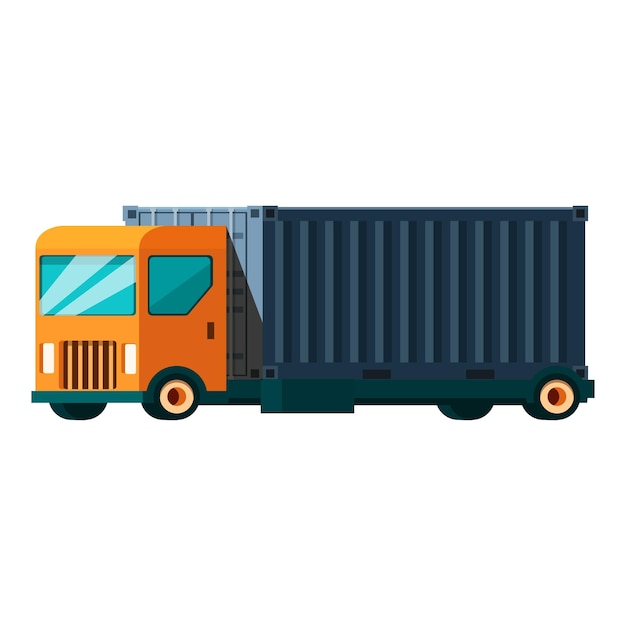 Camión de carga naranja que transporta mercancías en contenedores