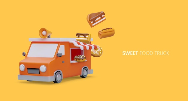 Camión de comida dulce Vehículo realista con altavoz y objetos flotantes.