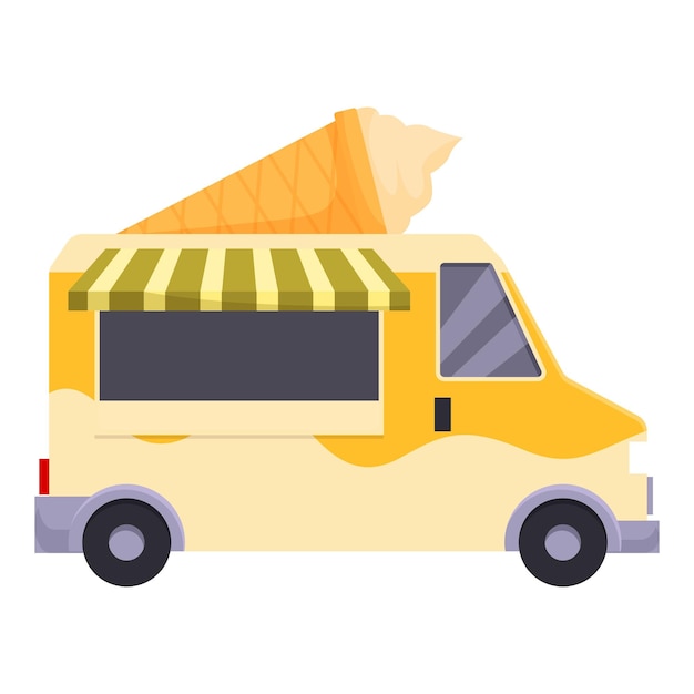 El camión de comida está estacionado y vende conos de helado.