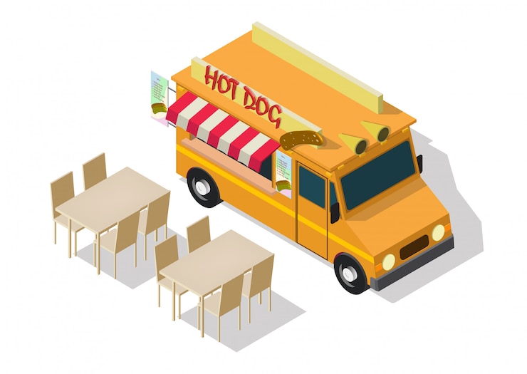 Vector camión de comida isométrica vector hot dog