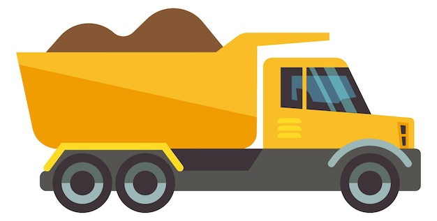 Vector camión de construcción con suelo icono plano de vehículo amarillo