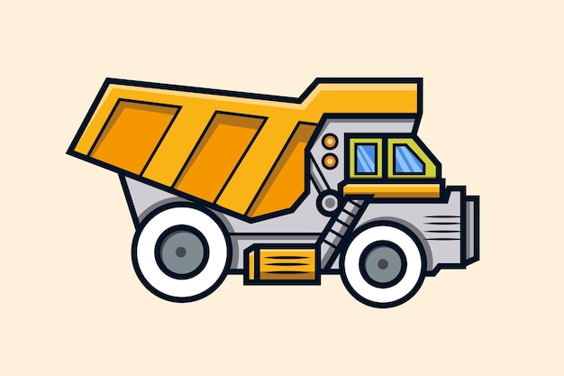 Vector camion de dibujos animados o camión de descarga vehículos de construcción ilustración vectorial colorida para niños