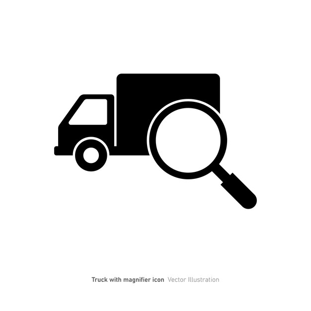 Camión con diseño de icono de lupa Camión de entrega y icono de transporte